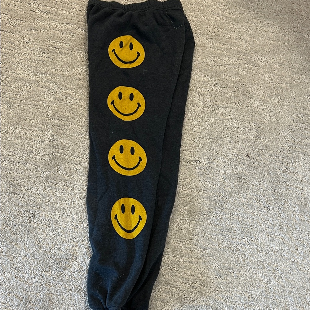 Aviator Nation Kids Black Joggers with Yellow Smiley Faces